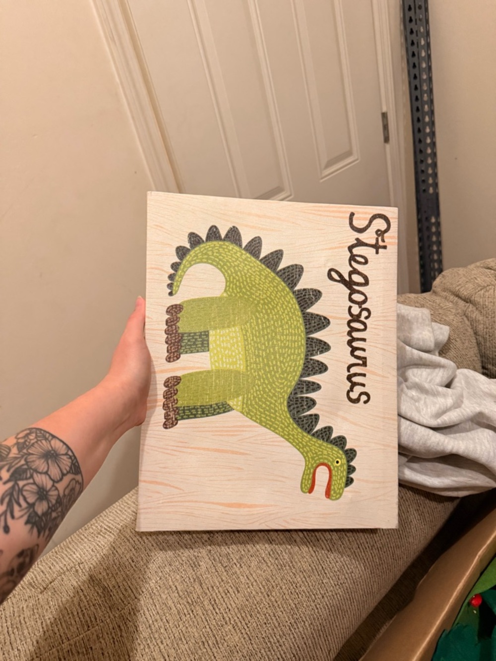 Green Stegosaurus Wooden Wall Art